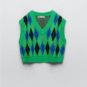 zara knit argyle vest - small